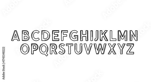Alphabet letters in uppercase with a distressed outline, font for coloring book