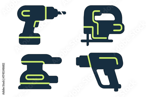 Set of essential electric power tools for construction and home renovation
