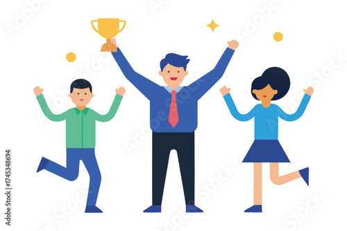 Celebrating Success A Team Achieves Victory and Holds Up the Trophy