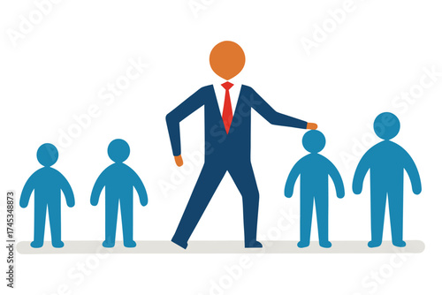 Leadership empowering the team, reaching objectives and encouraging employees growth metaphor