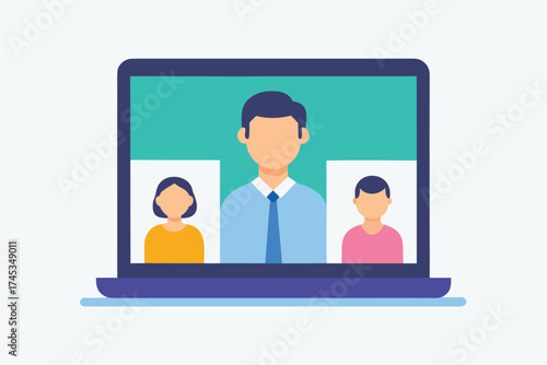 Virtual team meeting on laptop screen with three participants showing at once