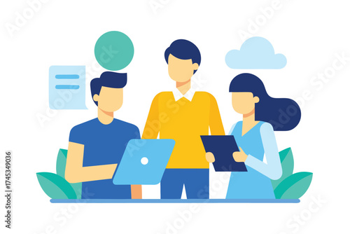 Teamwork illustration depicting collaboration and communication in a business setting