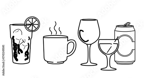 A collection of beverage illustrations, featuring various drinks for different occasions