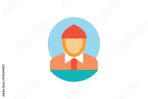 Minimalist avatar icon representing a person in flat design style and bright colors