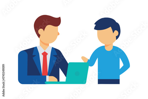 Two Businessmen Collaborating on a Project Using a Laptop in a Meeting