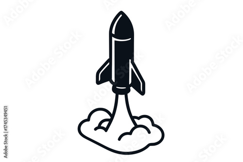 Simple graphic of a space rocket launching upward symbolizing startup success