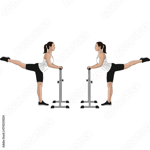 Woman performing ballet exercise with a barre for fitness.