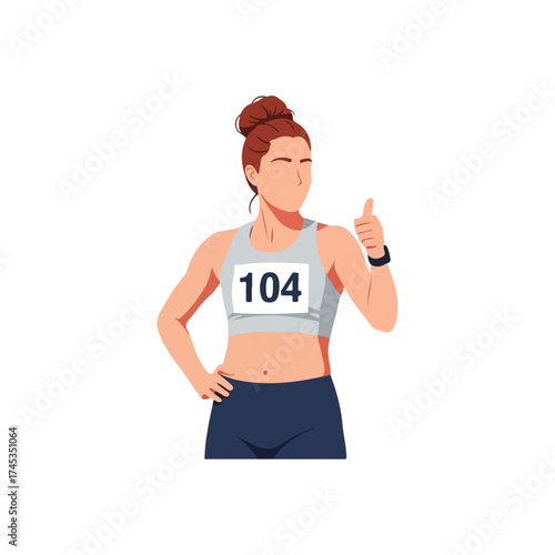 Athlete giving thumbs up, ready for the race, number 104.