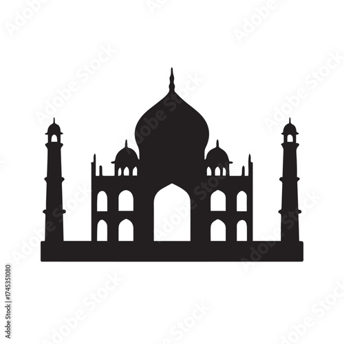 Taj Mahal silhouette vector illustration isolated on white background iconic Indian architecture design