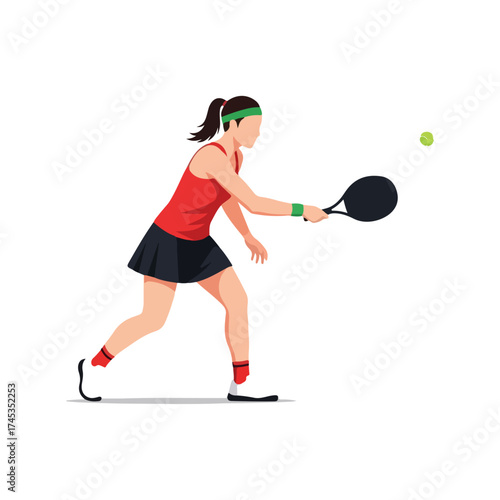 Female tennis player focused on hitting the ball during the game.