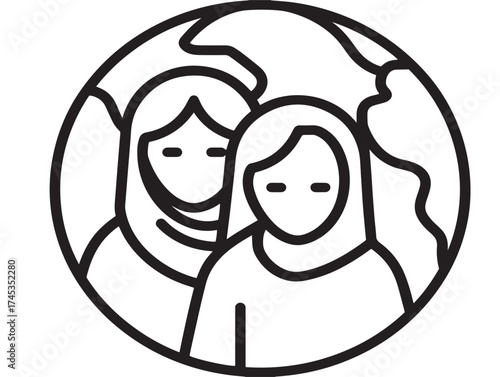 World Refugee Day icon 2D vector line art in a clean minimalist style