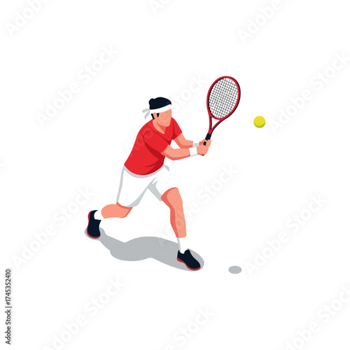 Tennis player focused on hitting the ball during a match.
