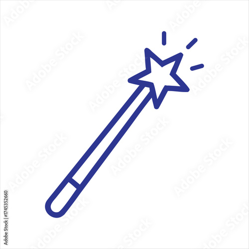Magic Wand Icon – Minimal Blue Vector Symbol for Fantasy, UI, and Digital Tools