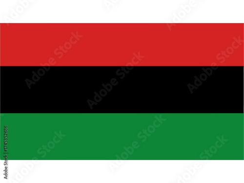 Pan-African flag featuring red, black, and green horizontal stripes  