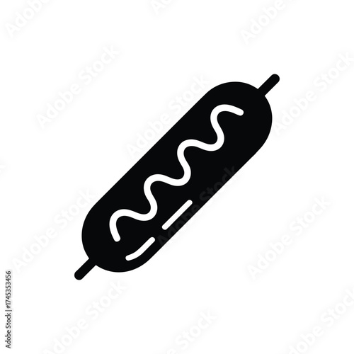 Corndog Silhouette on a Stick with Mustard Drizzle Isolated on Transparent