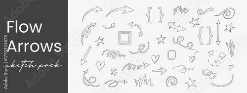 Hand Drawn Arrows Pack Flowchart Design Elements Sketchy Arrow Bundle Creative Doodles Heart Star Square Brackets