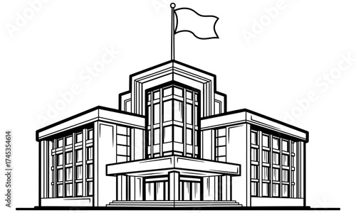 Government Building Illustration Detailed Architectural Design with Flag on Top for Civic and Political Themes | Vector Icon