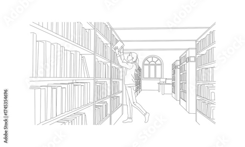 A person searching for a book in a library, surrounded by bookshelves, showcasing the love for reading and knowledge