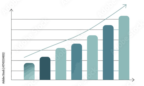 Bar chart showing a consistent upward trend with an arrow indicating positive growth and development for business success and financial progress