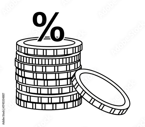 Financial Growth Stack Outline of Coins and Percentage Symbol for Economic Savings and Investment Opportunities