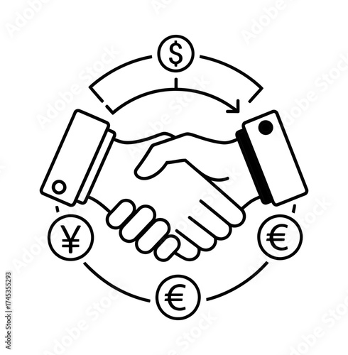 Dynamic graphic symbolizing a strategic global financial partnership, demonstrating successful international business transactions and currency exchange agreements