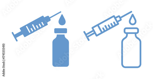 medical syringe with vaccine bottle silhouette vector art illustration.