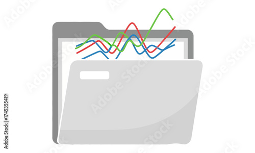 Analyzing financial trends and business growth through data visualization on charts and graphs within a digital folder, representing information management and insights