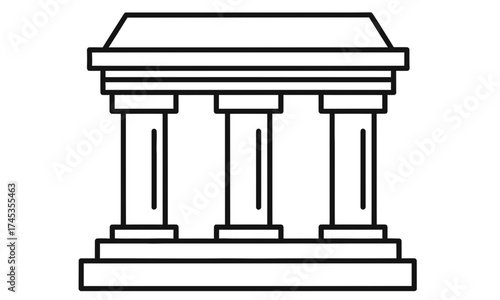 A minimalist outline illustration of a classical building with three prominent columns, representing institutional architecture and historical structures, rendered in a clean, modern style