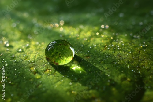 Oil droplet on moringa leaf in sunlight