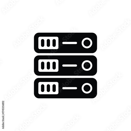 Three Black Data Servers Stacked Isolated on Transparent Background Icon Design
