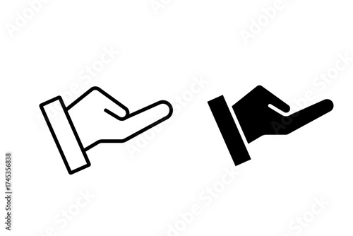 Hand Presenting Line Art and Solid Vector Icons - Simple Gesture