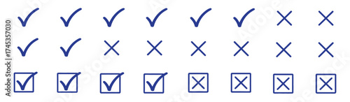 Hand Drawn Check Marks and Crosses Against White Background for Your Design Needs, Perfect for Checklists, Surveys, and Confirmations, Ensuring Clarity and Efficiency in Your Visuals