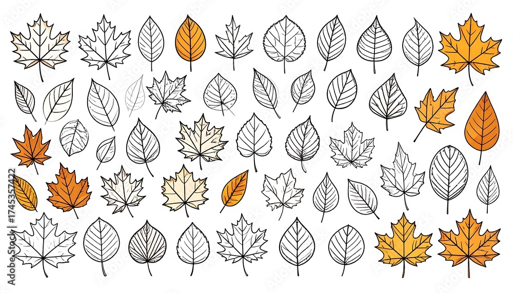 A collection of various autumn leaves in different shapes and colors