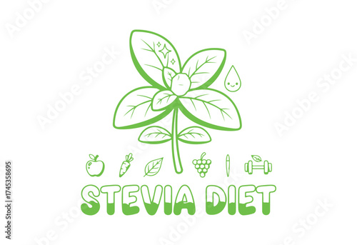 stevia diet cartoon. healthy organic, natural sweet, sweetener leaf, plant ingredient, dietary, green food, sugar stevia diet vector illustration