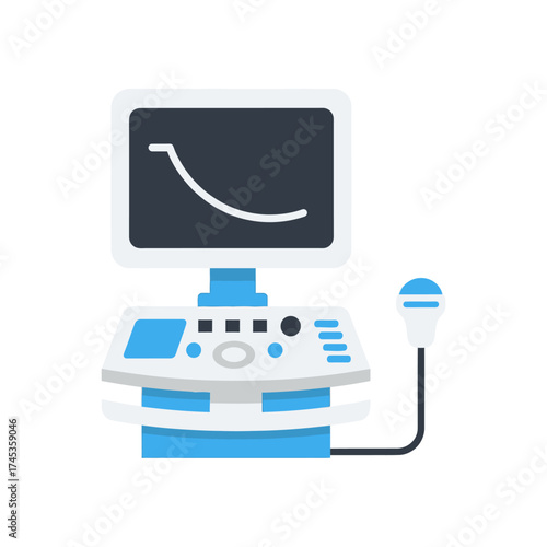 Medical ultrasound machine with display and probe for imaging and diagnostics.