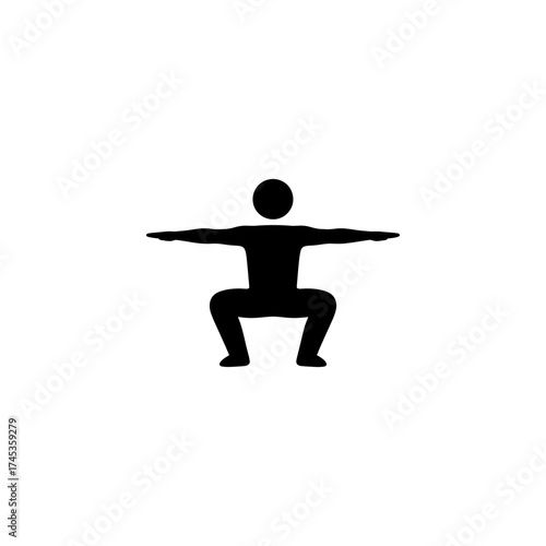 Silhouette of a person in a squat position with arms extended horizontally
