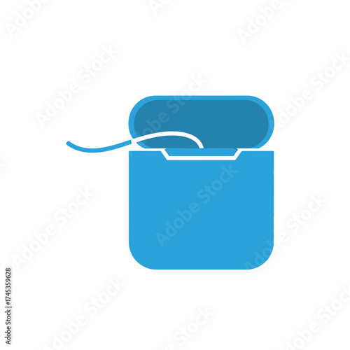 Blue Dental Floss Container with White Floss Strand.
