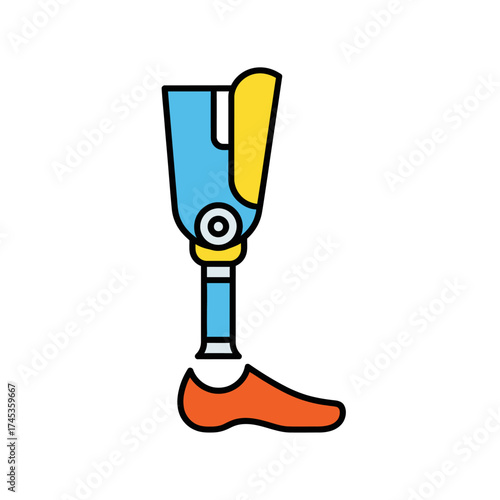 Colorful Prosthetic Leg Illustration on White Background.