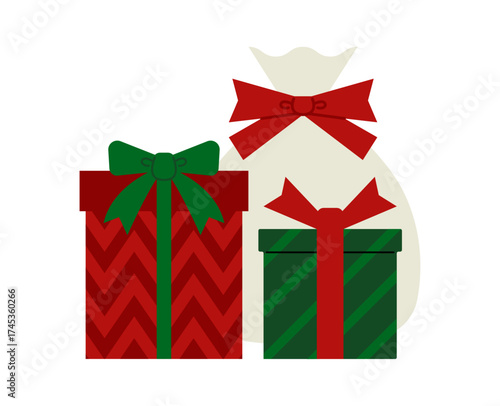 リボンの付いたクリスマスカラーのラッピングギフトのベクターイラスト素材
