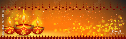 Vector illustration of Diwali background with diya social media template