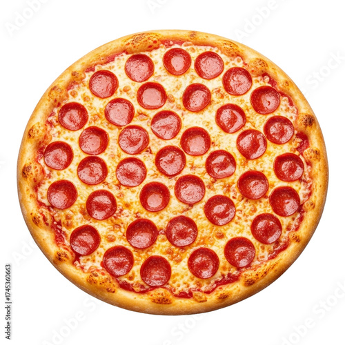 Delicious pepperoni pizza isolated on transparent background, a classic italian dish with a crispy crust and savory toppings