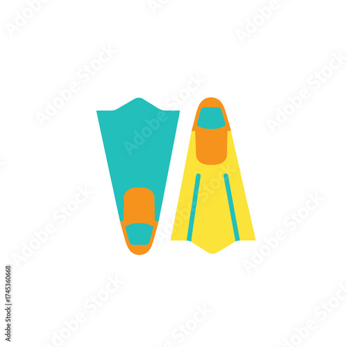 Two colorful flippers side by side ready for underwater swimming adventures.