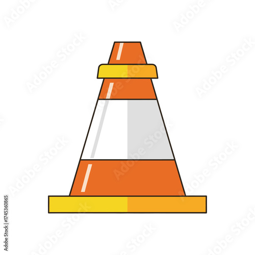 Orange and white traffic cone isolated on a white background.