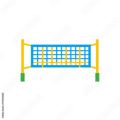 Volleyball net stands tall ready for a game on the court.