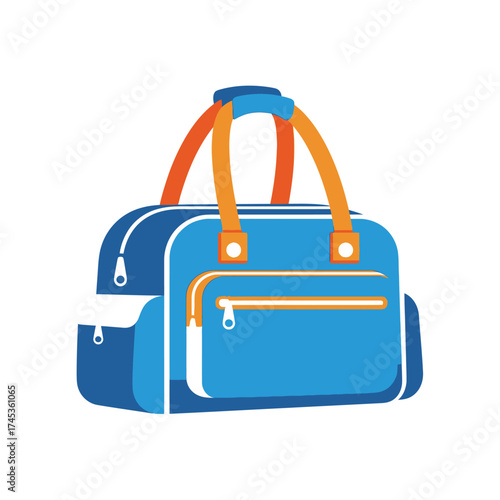 Blue and Orange Duffle Bag with Zippers and Pockets.