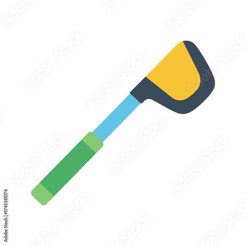 Golf club with yellow head and blue shaft on white background.