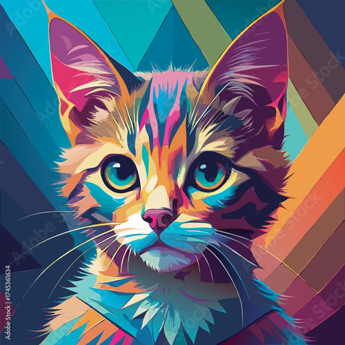 Vibrant Geometric Cat Portrait
