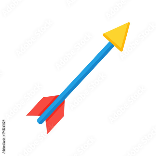 Vibrant blue arrow with yellow tip and red fletching, aiming upwards diagonally.
