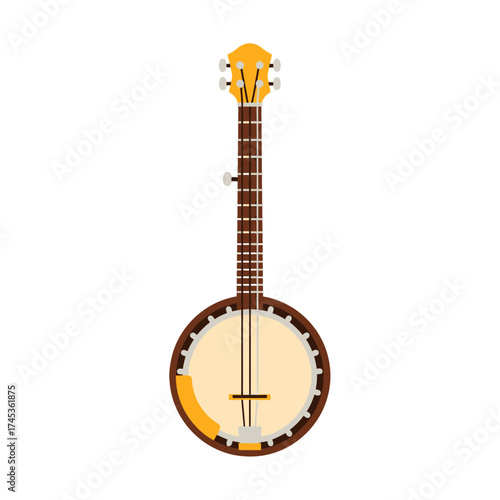 Detailed illustration of a banjo musical instrument isolated on white background.