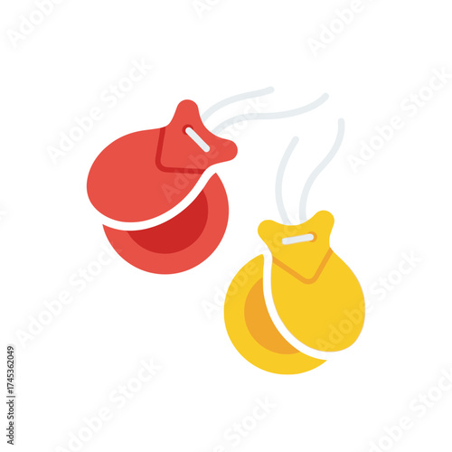 Vibrant Red and Yellow Castanets Musical Instrument Icon.